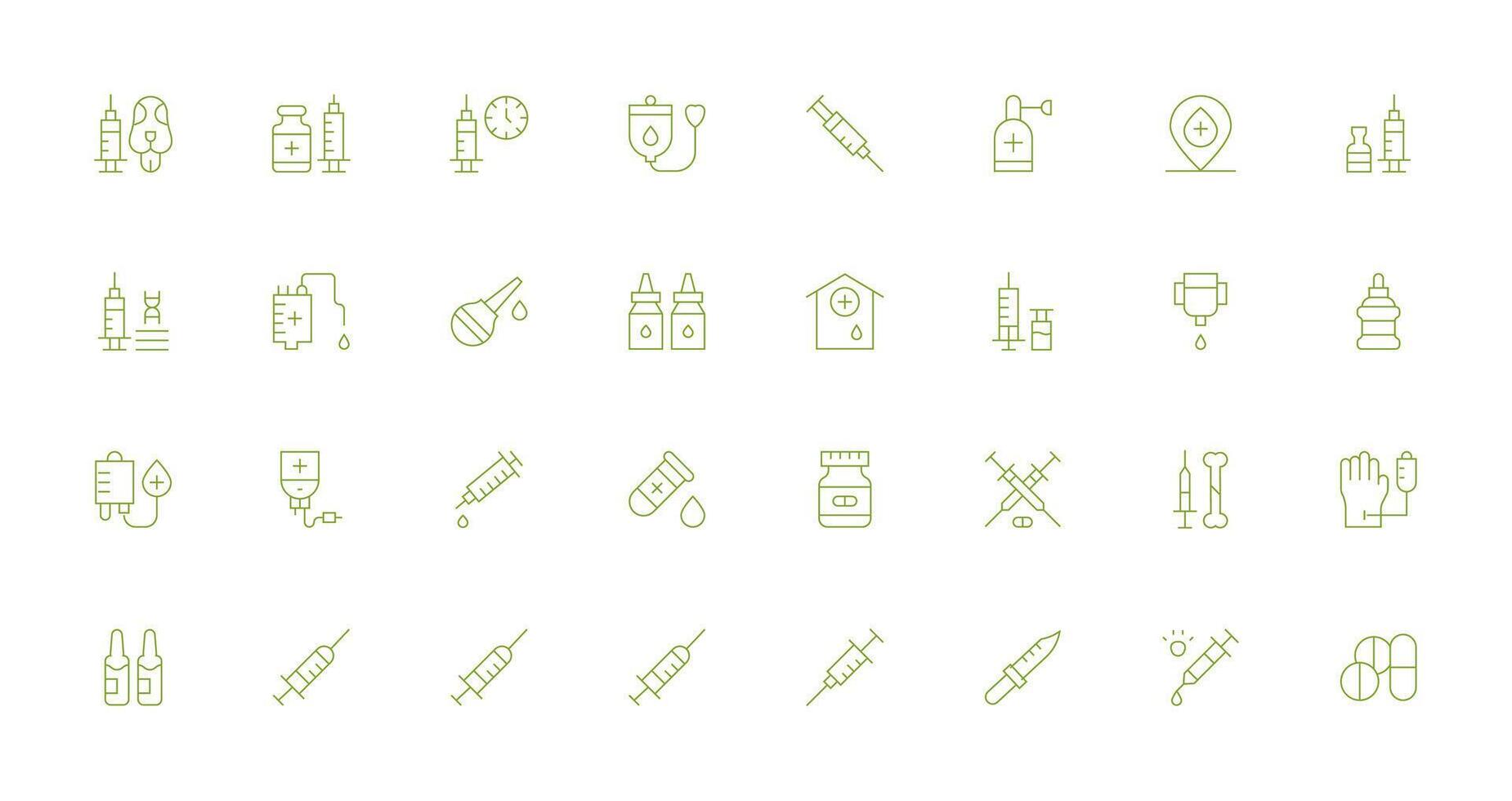 Injection Visual Pack containing 32 Thin Line Icons Layout Icon Collection vector