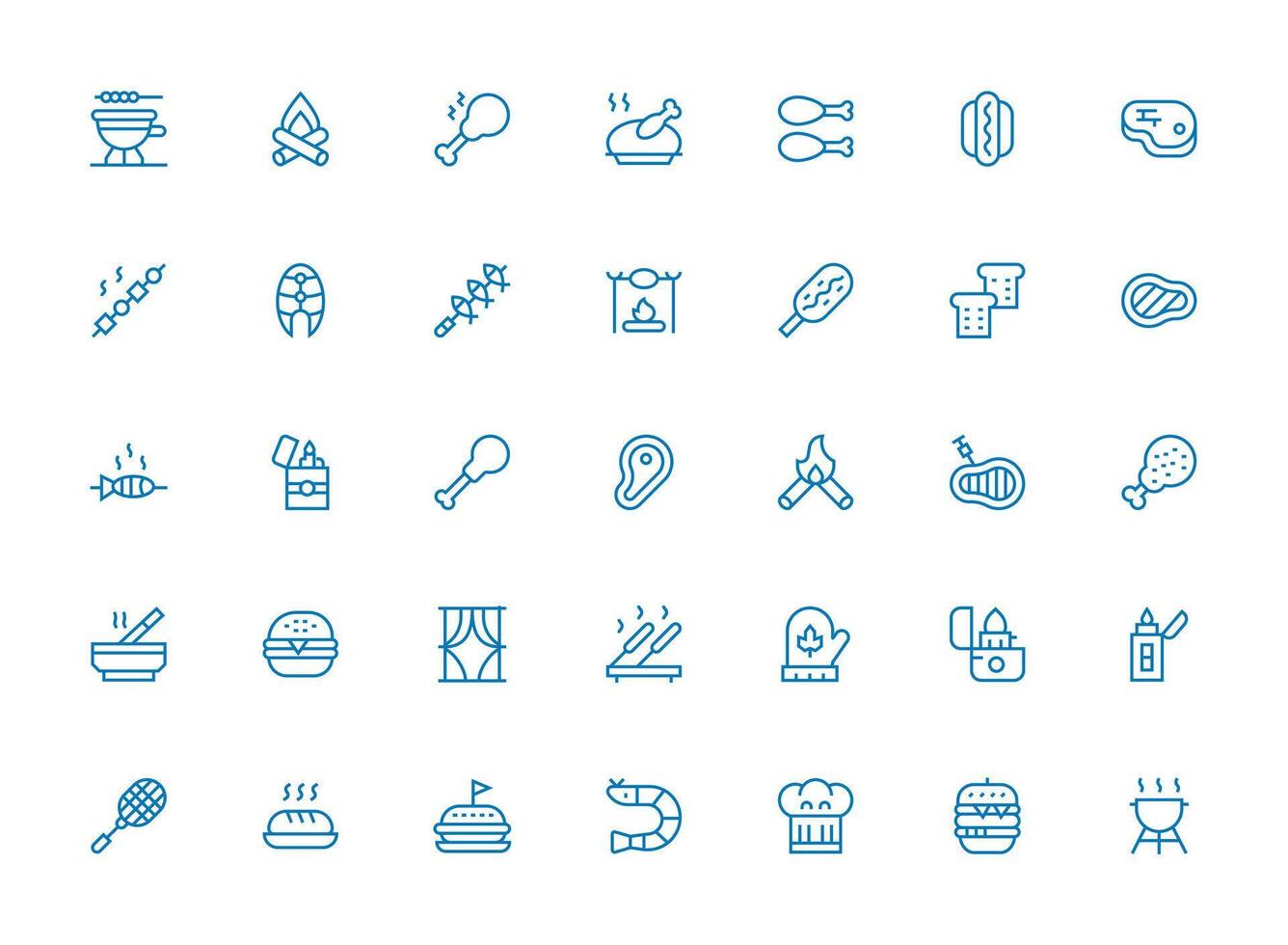 35 Regular Clean Line Icons for Grill Graphics Pixel Perfect Icons for Modern Apps vector