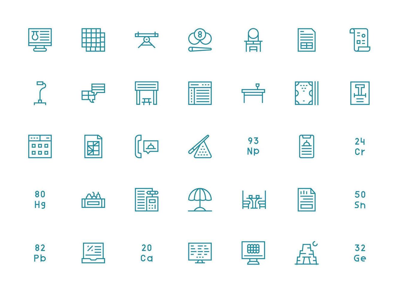Table featuring 35 Icons in Regular Clean Line Design User Interface Icons for Digital Products vector