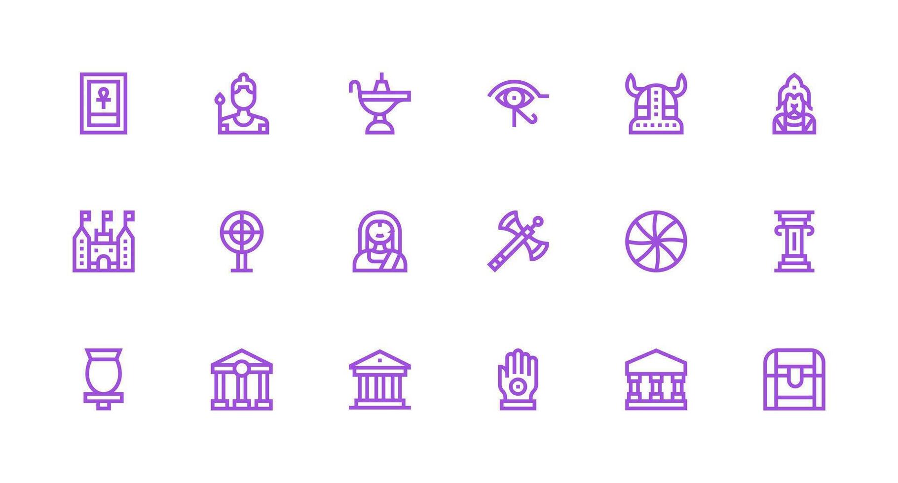18 Ancient Icons in Strong Stroke Line Aesthetic Minimal Icon Set for Interface Projects vector