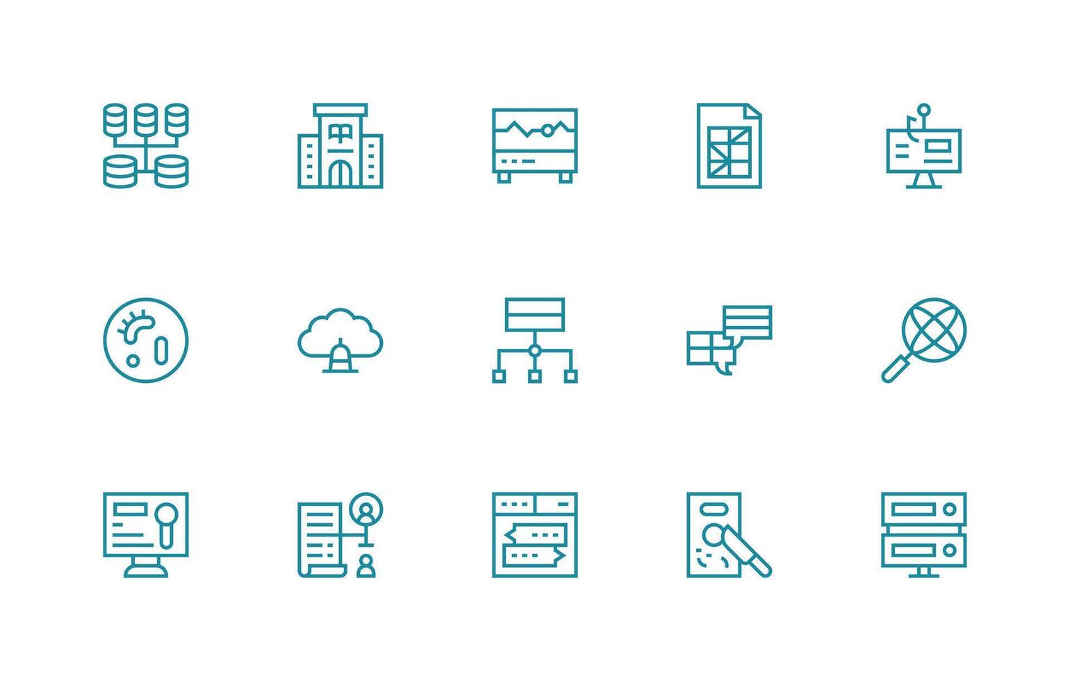 15 Database Icons in Regular Line Aesthetic Basic Icon Series vector