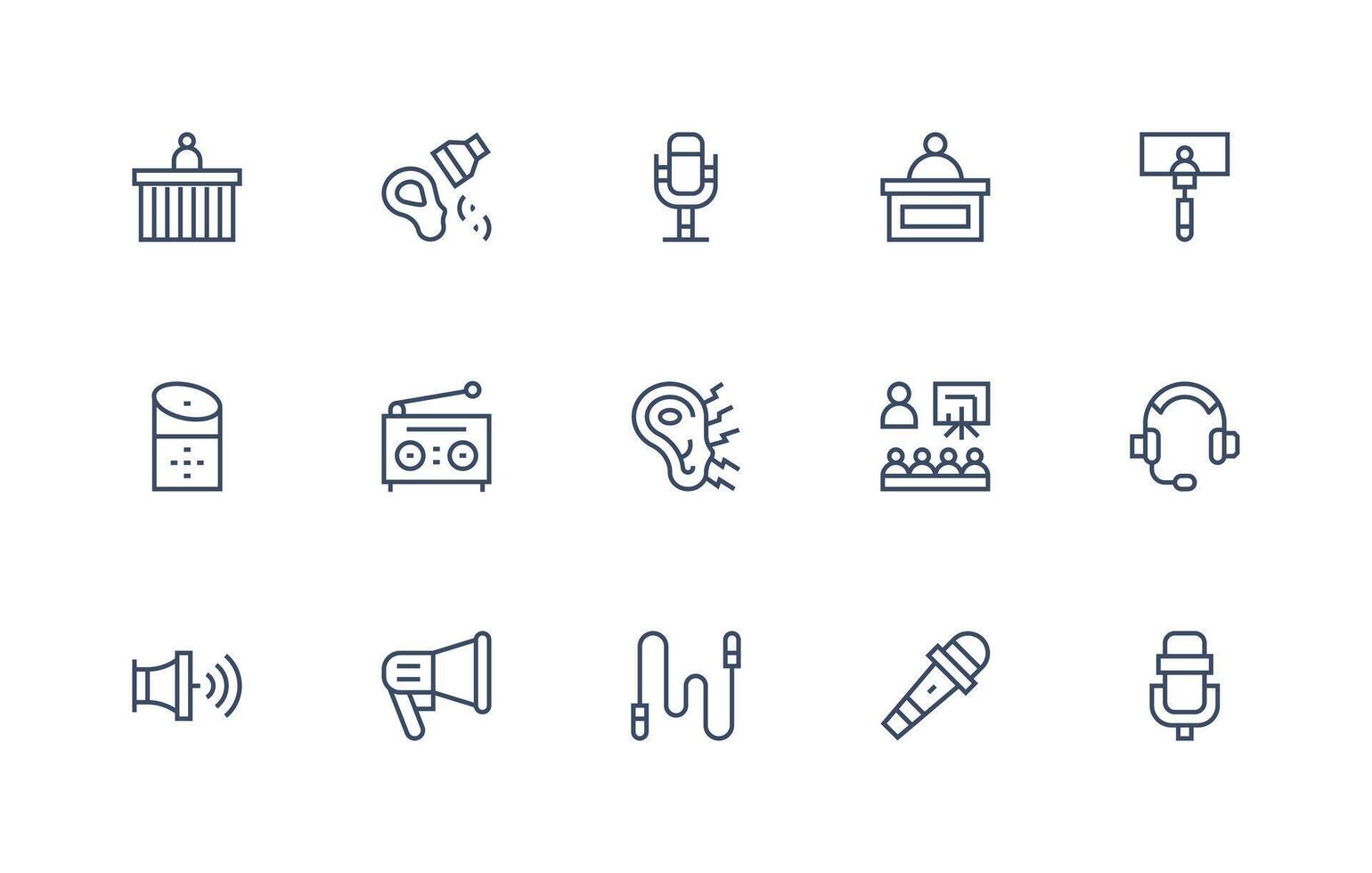 Speaker featuring 15 Icons in Regular Line Design Clean Icon Collection for Web Use vector