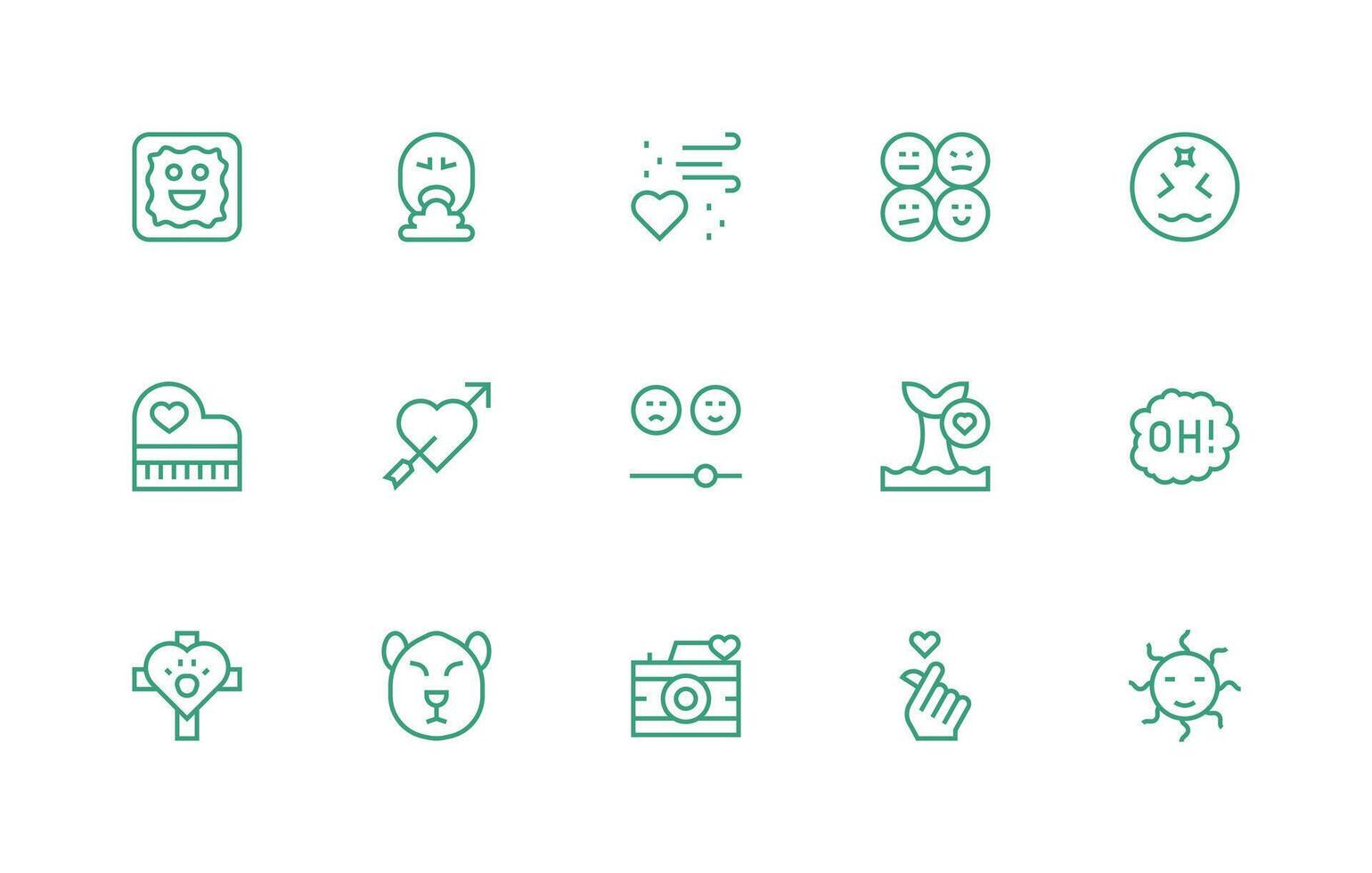 Emotion Visual Pack containing 15 Regular Line Icons Multi-Style Icons for Creative Projects vector