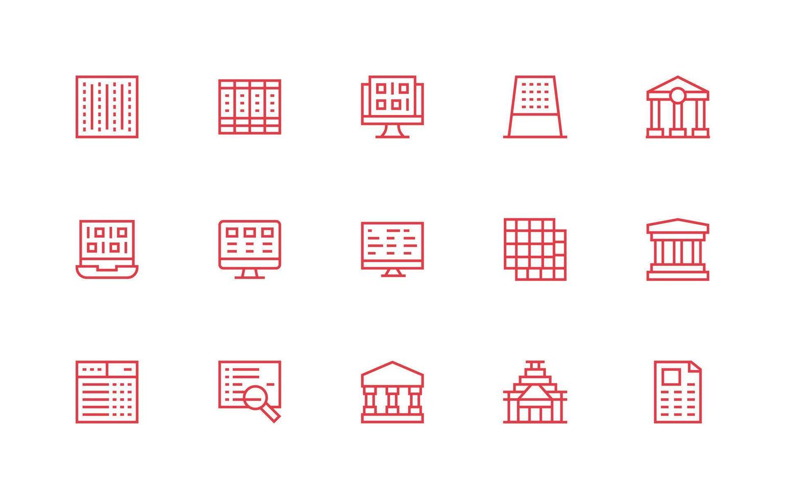 Regular Line Style Columns Icons with 15 Vectors App Icon Pack