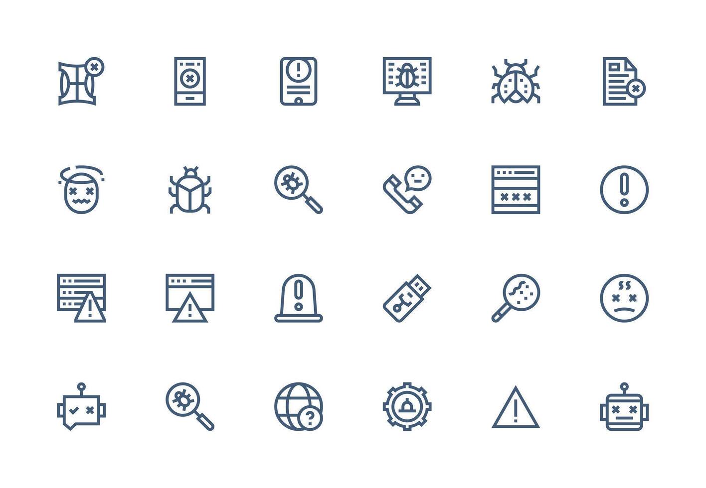 24 grueso línea línea estilo íconos desde error colección icono colección conjunto vector