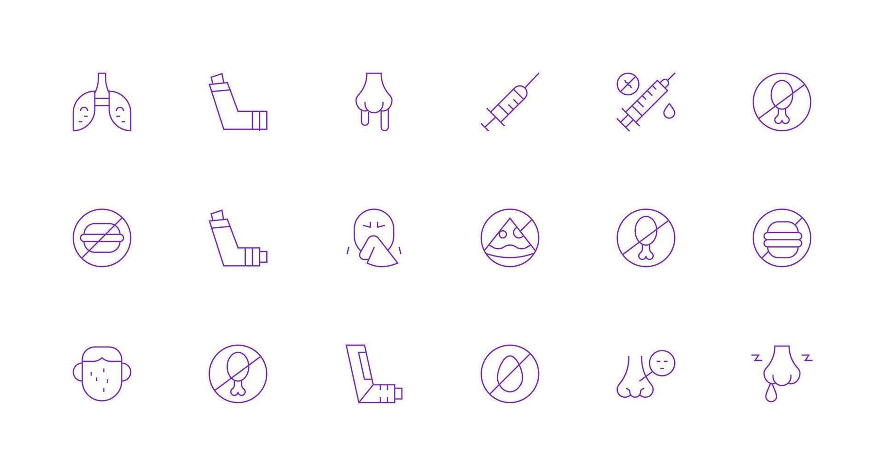 18 Icons for Allergy in Minimal Line Format Display Icon Pack vector