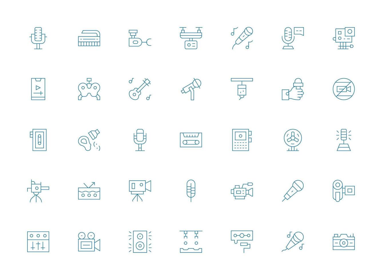 Recording Design Icons featuring 35 in Light Line Style Flexible Icon System for Web Interfaces vector