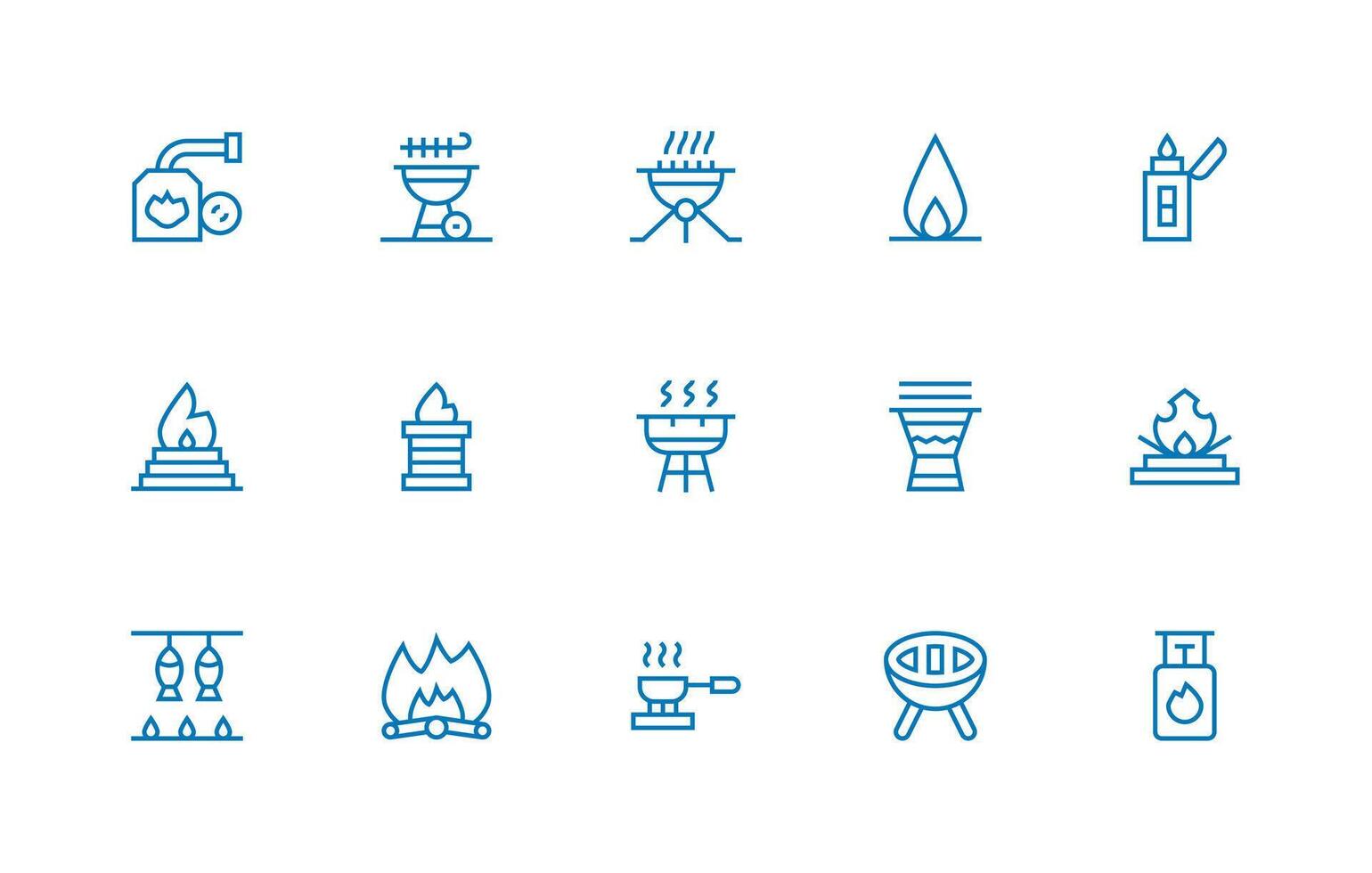 Outdoor Cooking Set with 15 Regular Line Icons Clean Icon Set Icon Pack for UI Projects vector
