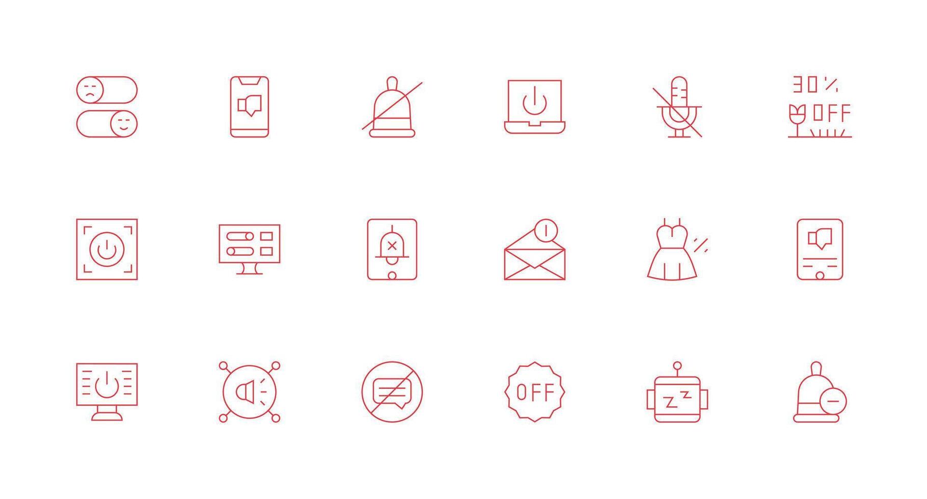 18 Icons for Off in Minimal Line Format Icon Set for Web vector