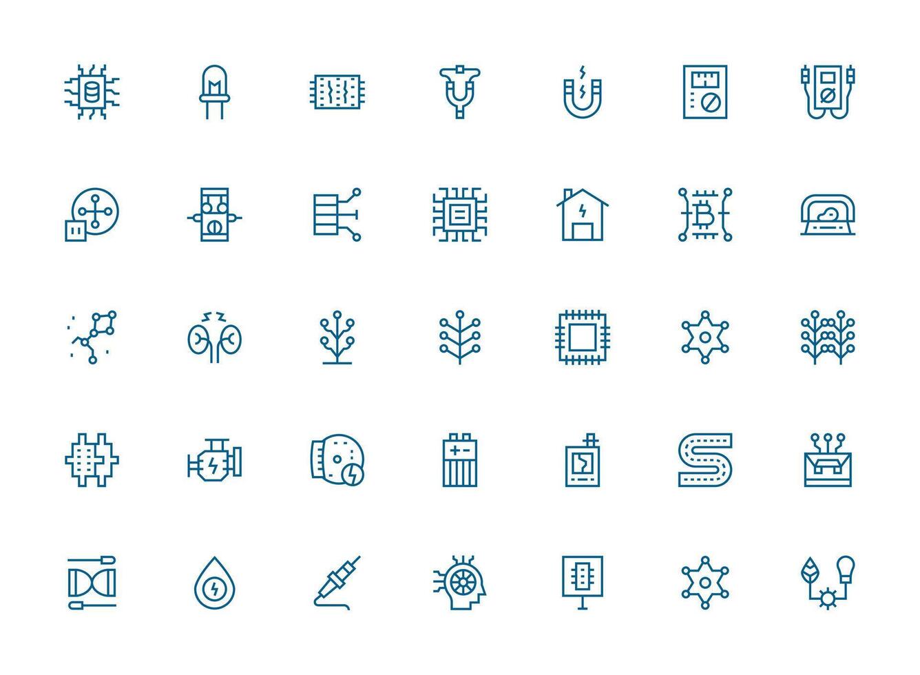 Circuit Design Icons featuring 35 in Regular Clean Line Style Dashboard Icon Series vector