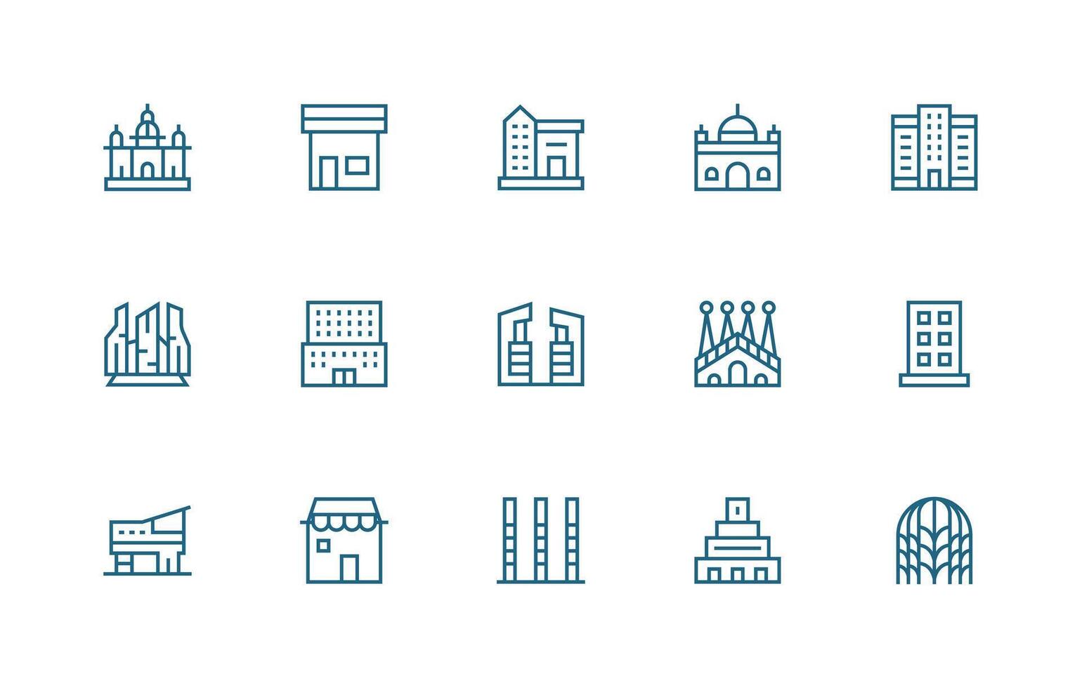 Facade Set with 15 Regular Line Icons Layout Icon Collection vector