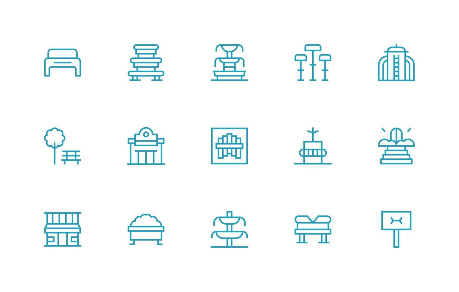 Regular Line Style Public Space Icons with 15 Vectors Icon Set for Projects