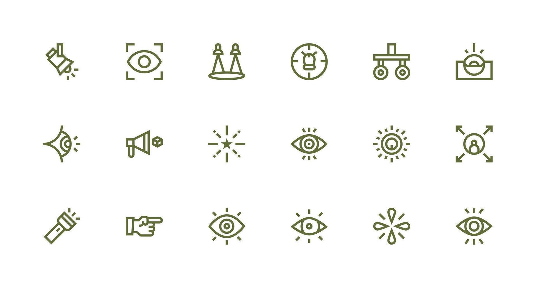 Strong Stroke Line Style Spotlight Icons with 18 Vectors Minimal Icon Set for Interface Projects
