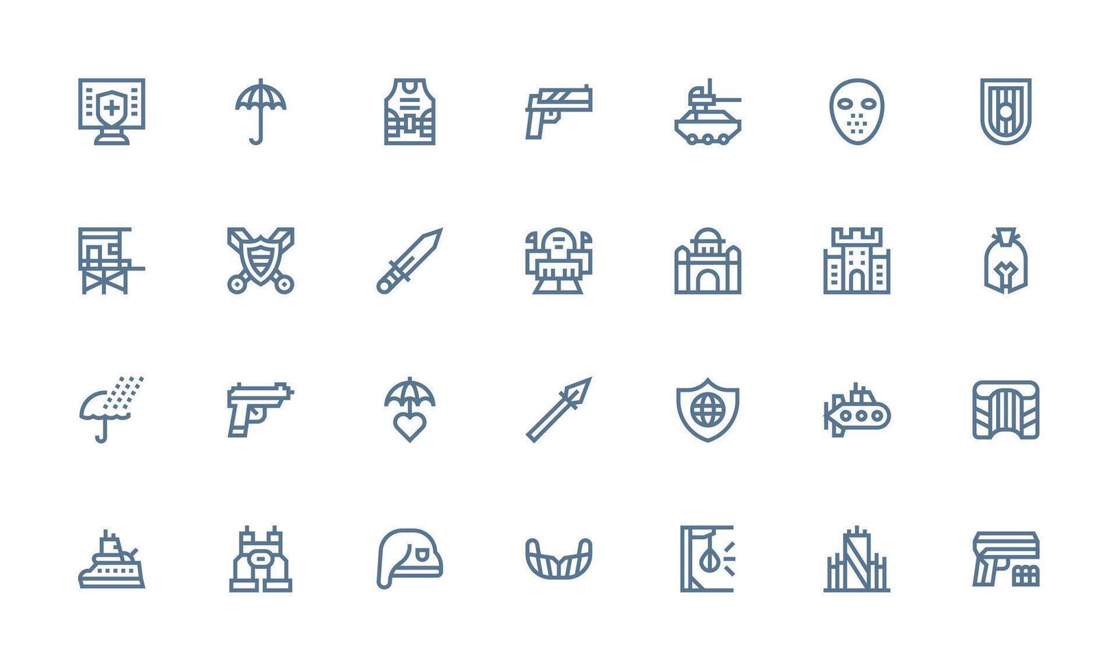 Defense Set with 28 Bold Line Icons Quick Access Icons for UI Development vector