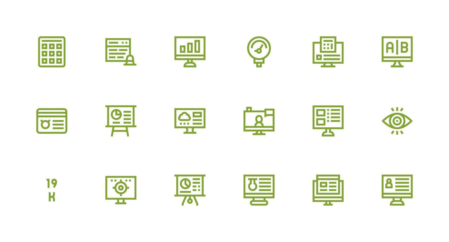 18 Data Display Icons in Strong Stroke Line Aesthetic Clean Set for Layout Prototypes vector
