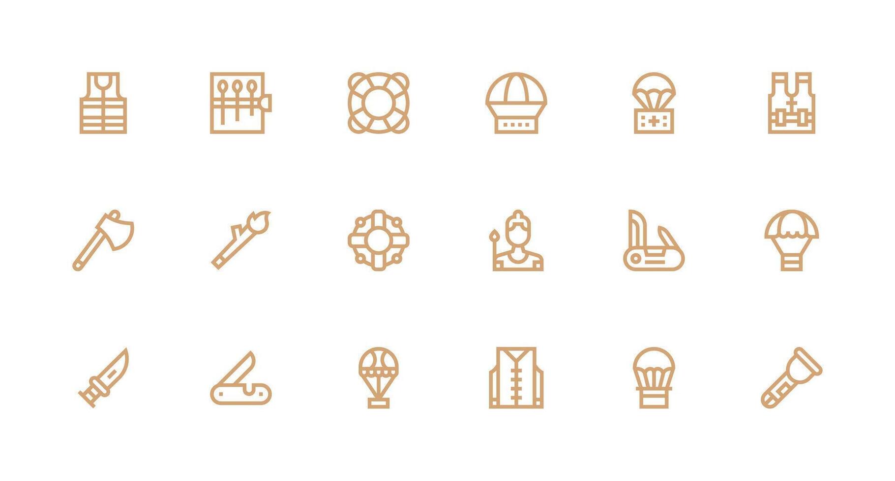 Survival Design Icons featuring 18 in Strong Stroke Line Style Flexible Icon System for Web Interfaces vector