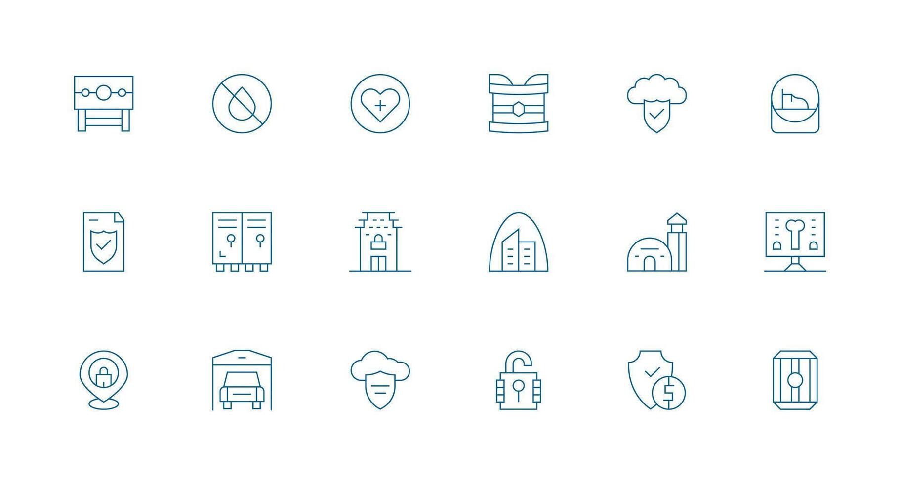 Safe Design Icons featuring 18 in Minimal Line Style Neatly Designed Icons for Web Platforms vector
