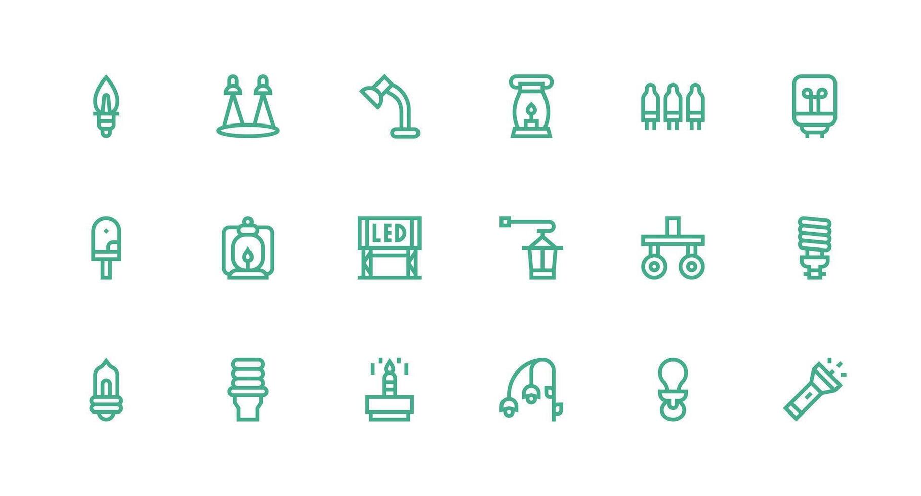 Strong Stroke Line Style Light Source Icons with 18 Vectors Clear and Concise Icon Set Collection