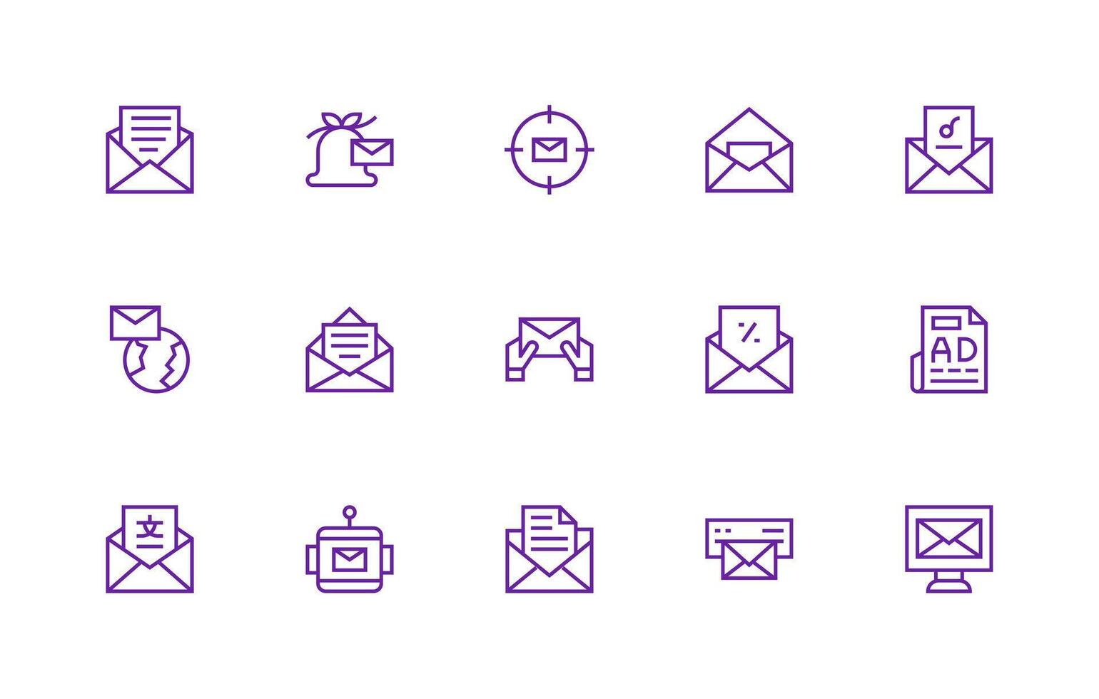 15 Icons for Newsletter in Regular Line Format Clear and Concise Icon Set Collection vector