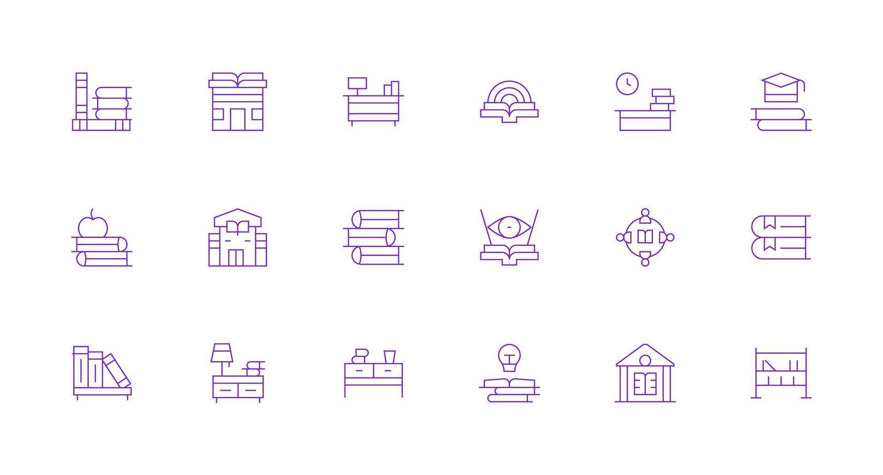 18 Icons for Books in Minimal Line Format High-Quality Icon Pack vector