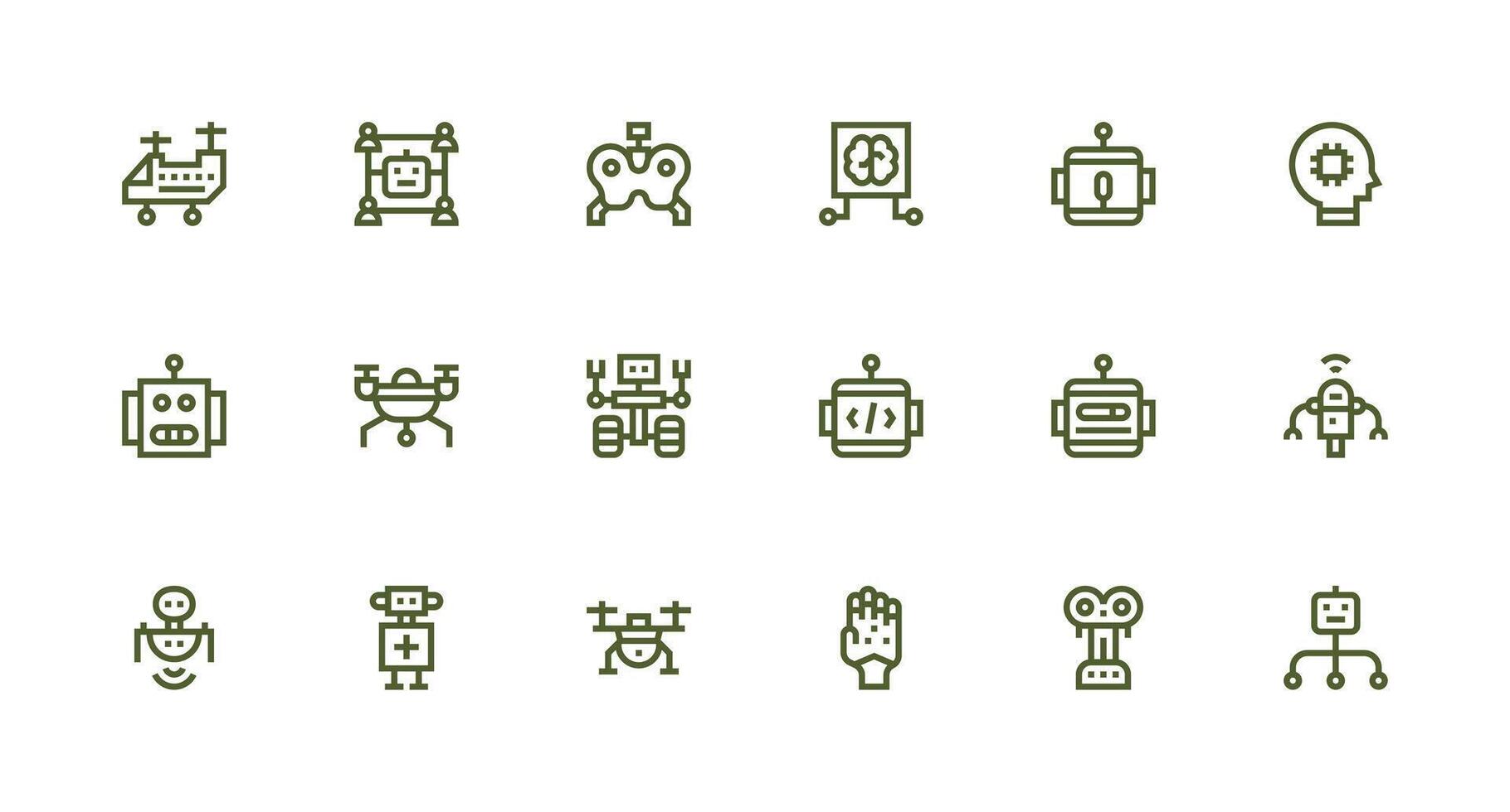 Robotics Design Icons featuring 18 in Strong Stroke Line Style All-Purpose Icon Design Pack vector