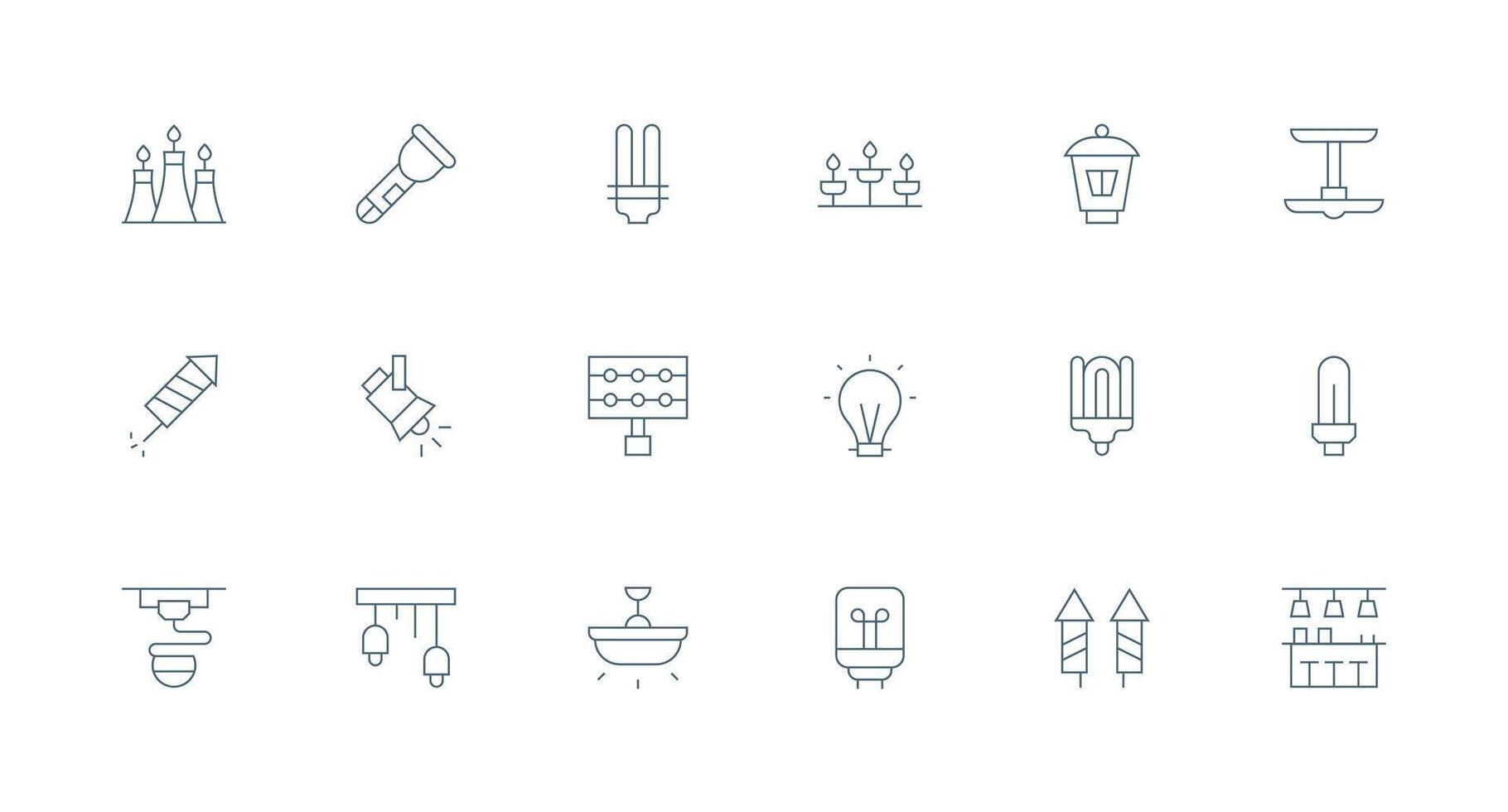 Minimal Line Style Illumination Icons with 18 Vectors Icon Collection Set