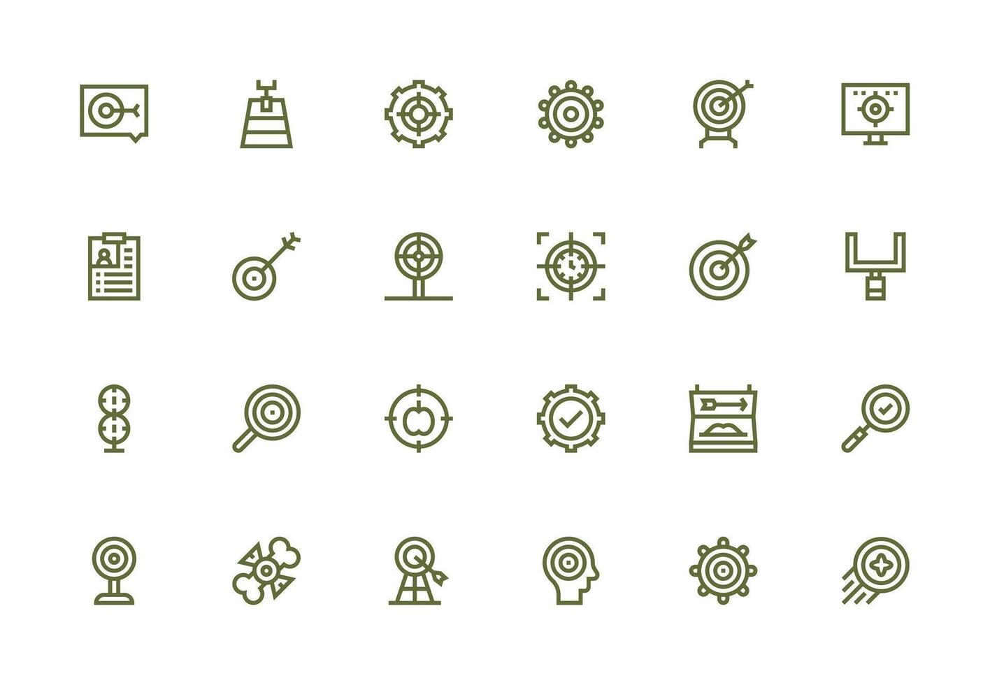 24 Objective Icons in Thick Line Line Aesthetic Balanced Icon Set for Functional Design vector