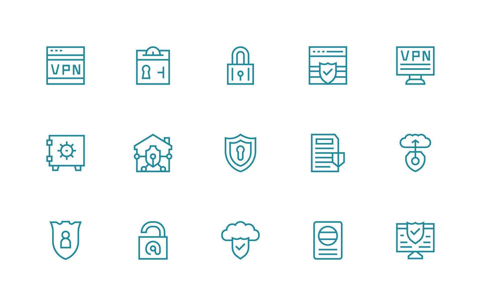 Digital Security Icon Set with 15 Regular Line Graphics Reusable Icon Set vector
