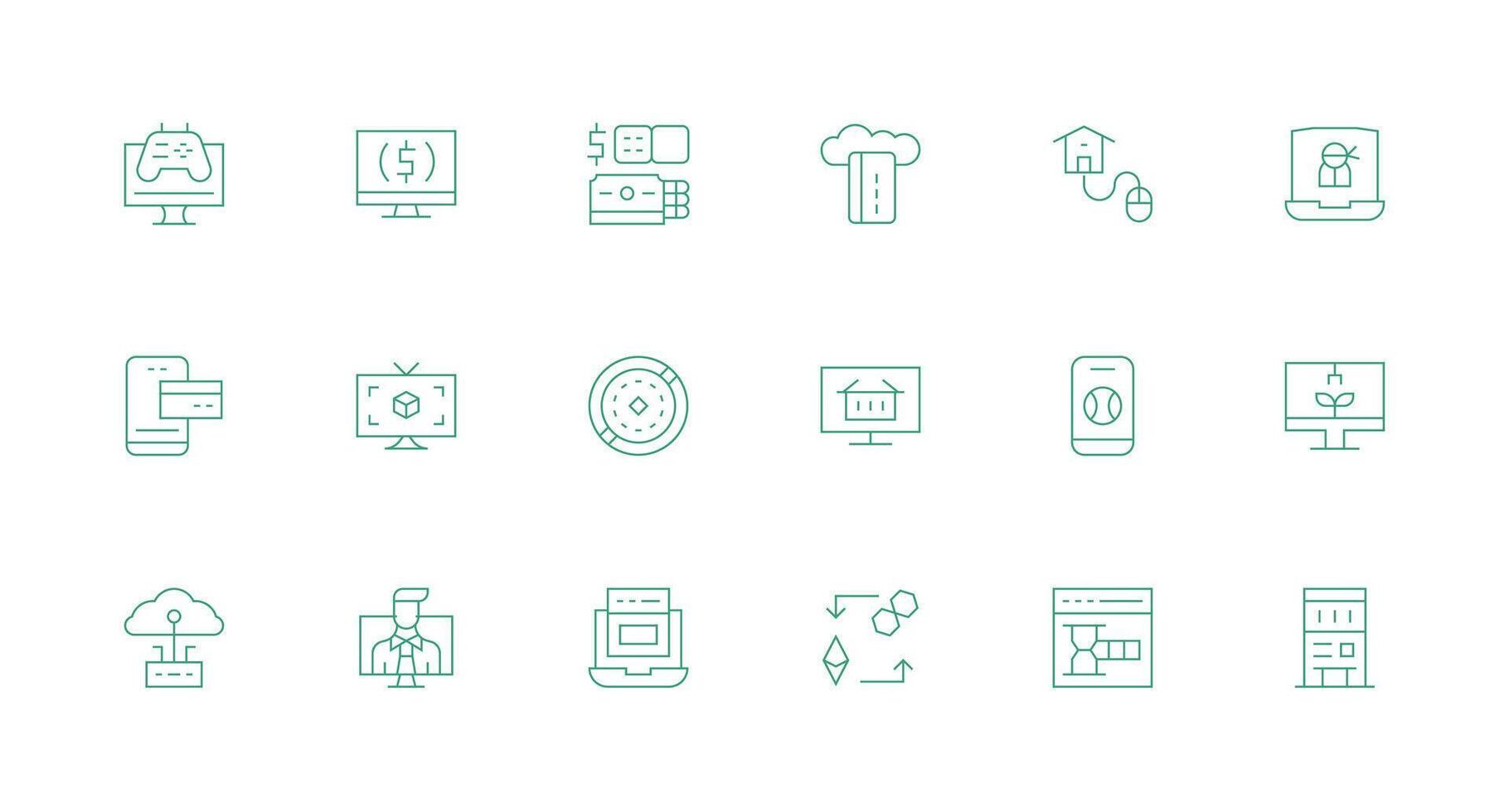 Virtual Set with 18 Minimal Line Icons Editable Icon Collection vector