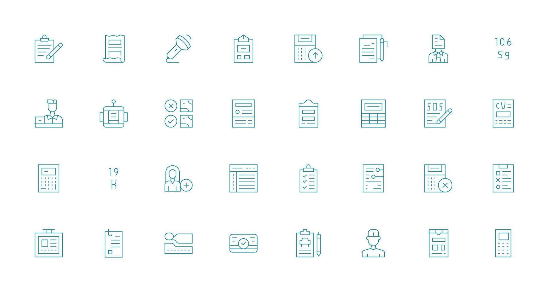 32 Icons for Data Entry in Thin Line Format Standard Icon Pack vector