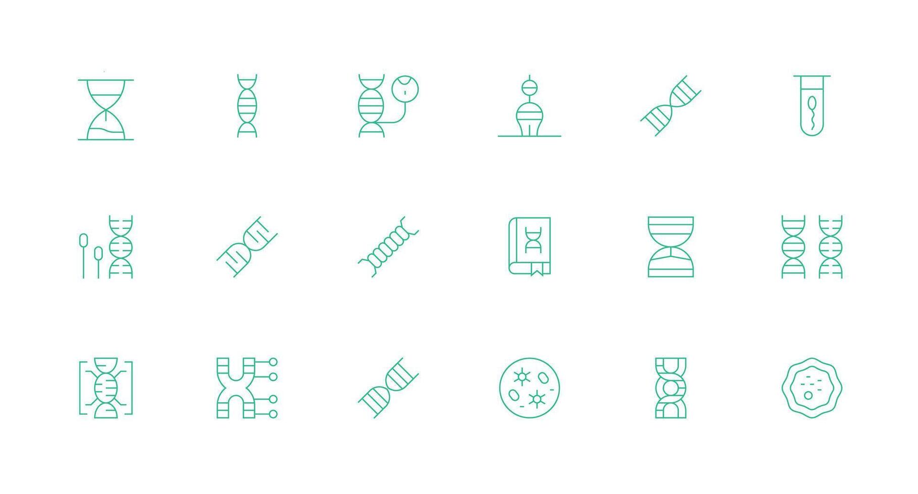 Genetics Icon Set with 18 Minimal Line Graphics Icon Pack for Various Themes vector