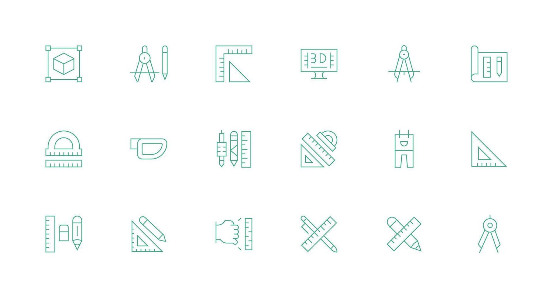 Technical Drawing Icon Set with 18 Minimal Line Graphics Style Icon Set vector