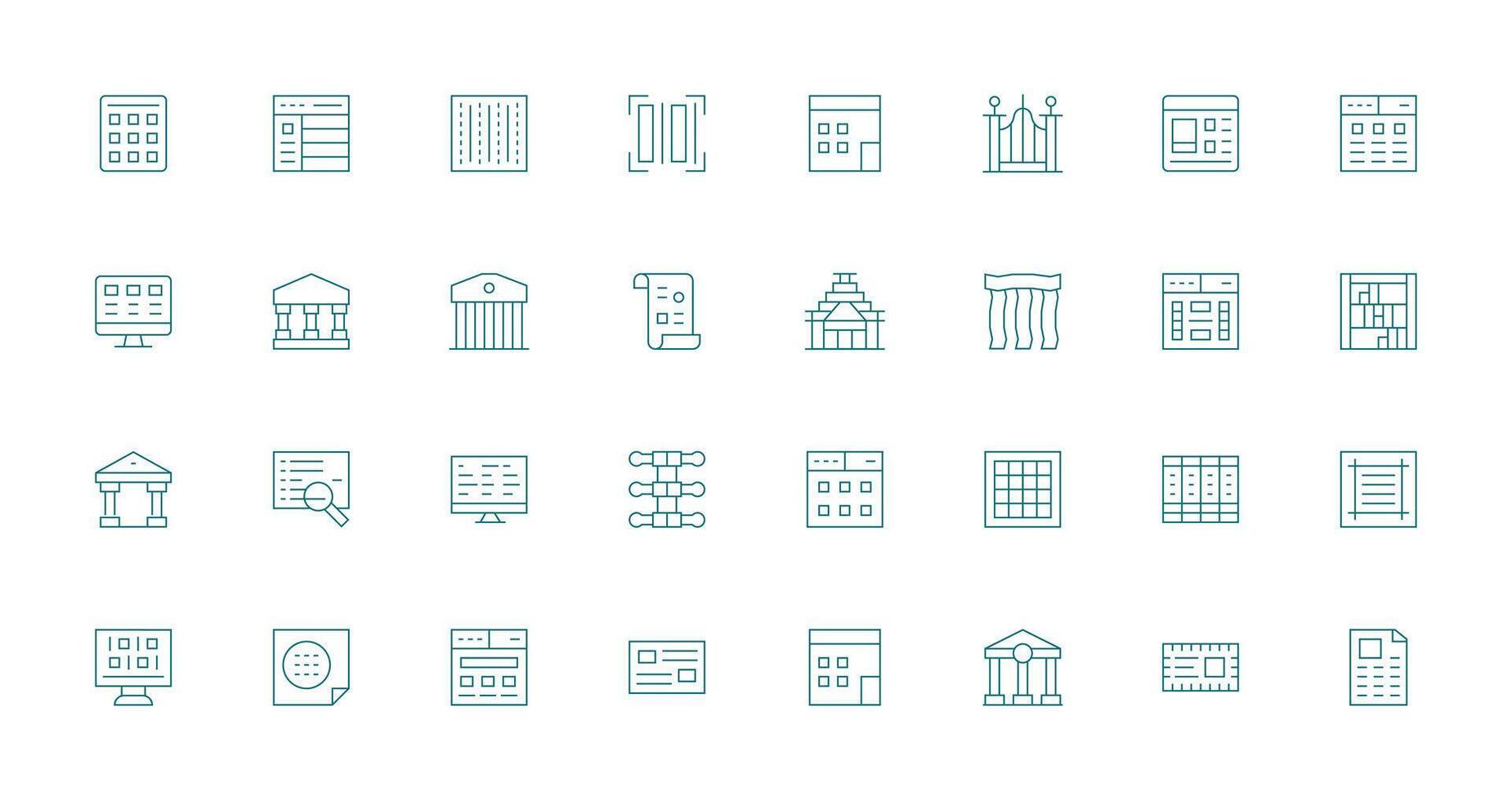 32 Delgado línea íconos para columnas gráficos ui icono conjunto vector