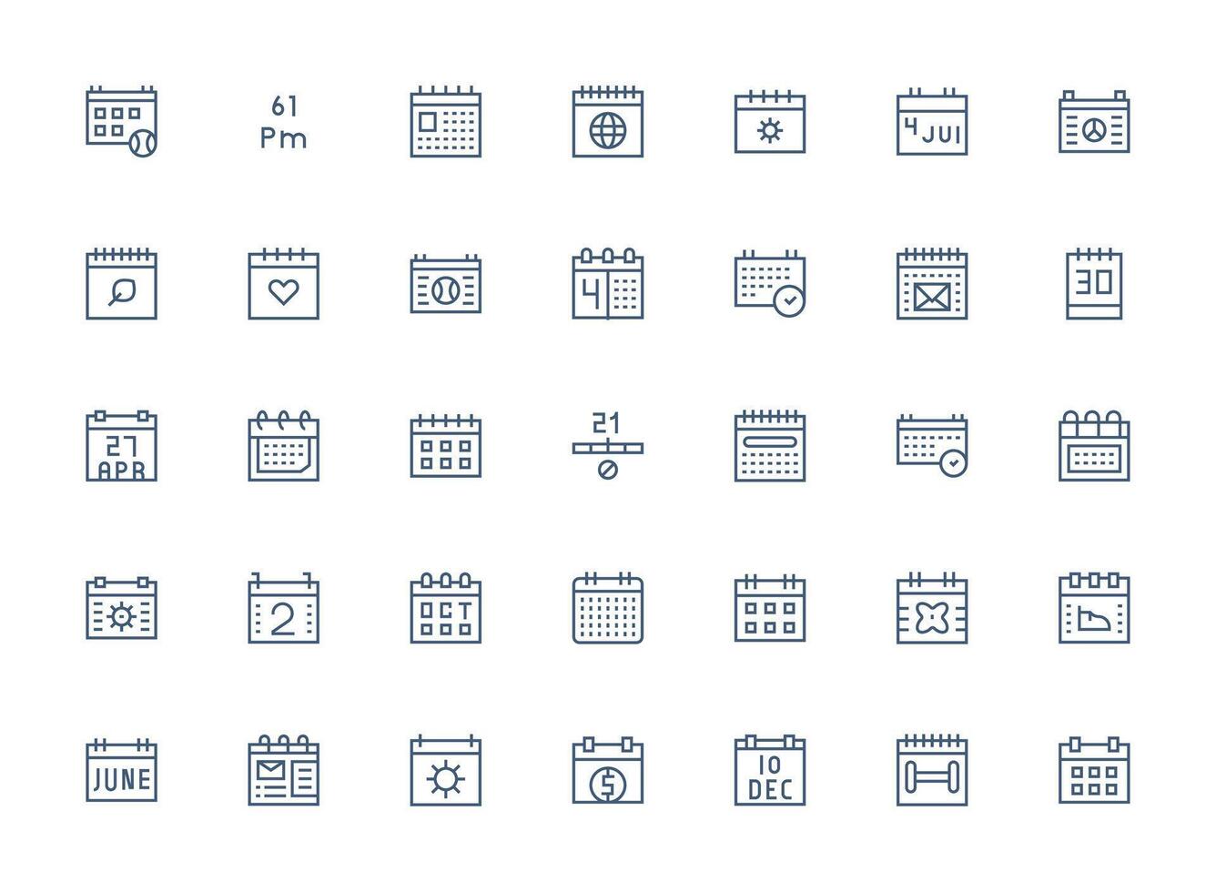 Date Icon Set with 35 Regular Clean Line Graphics Pixel Perfect Icon Set vector