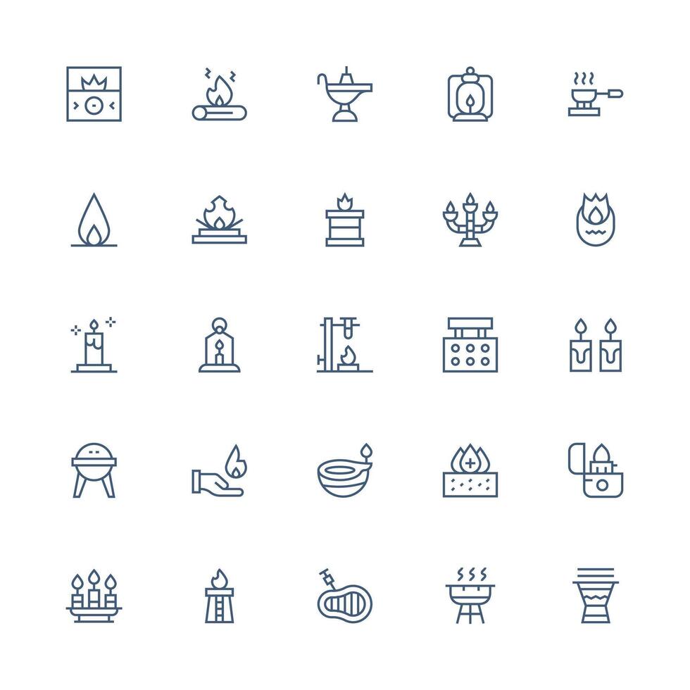 Medium Stroke Outline Style Flame Icons with 25 Vectors Clean Icon Collection for Web Use