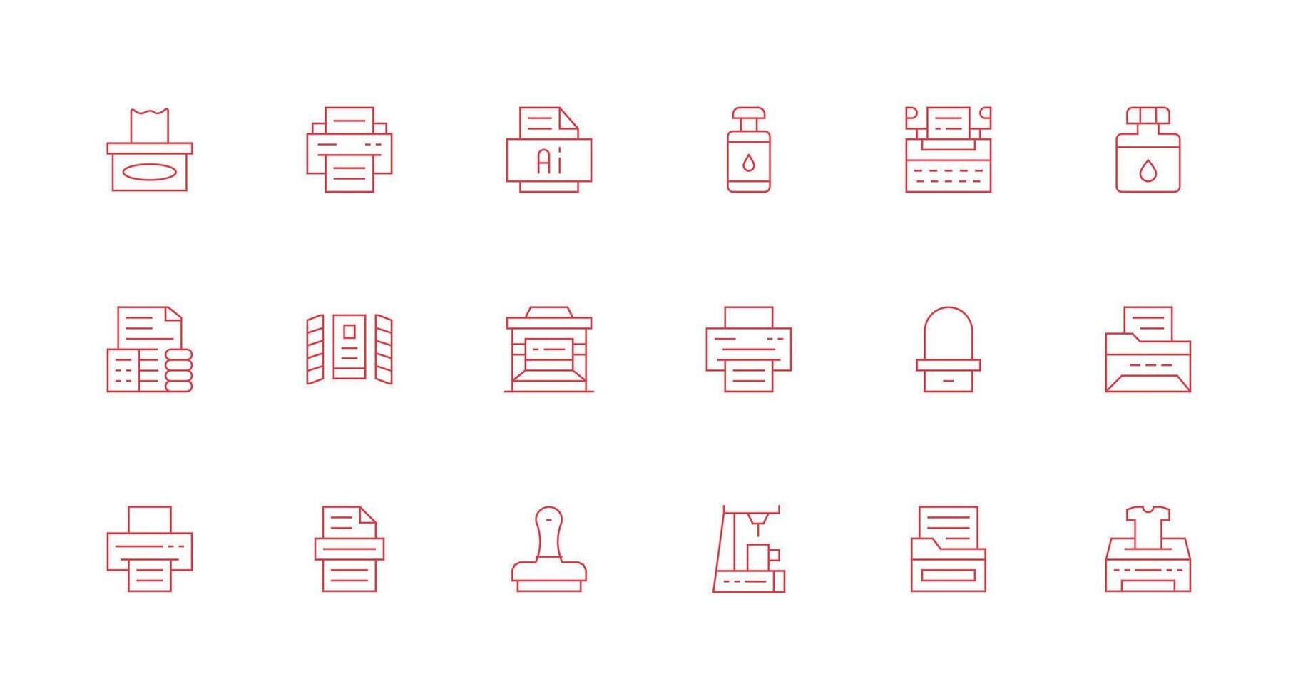 18 Minimal Line Icons for Printing Graphics Flexible Icon System for Web Interfaces vector