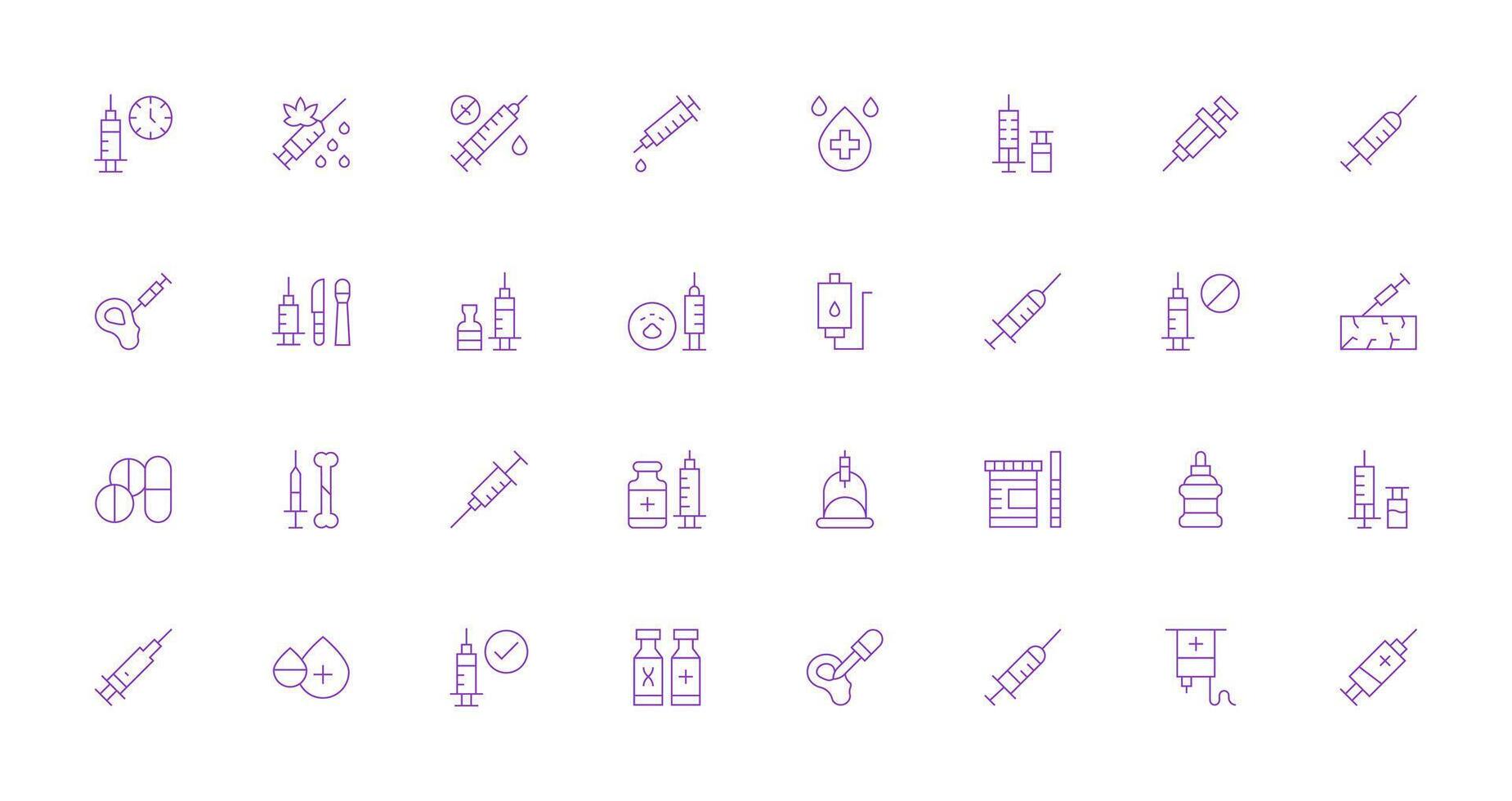 Thin Line Style Syringe Icons with 32 Vectors High-Resolution Icons for Any Platform