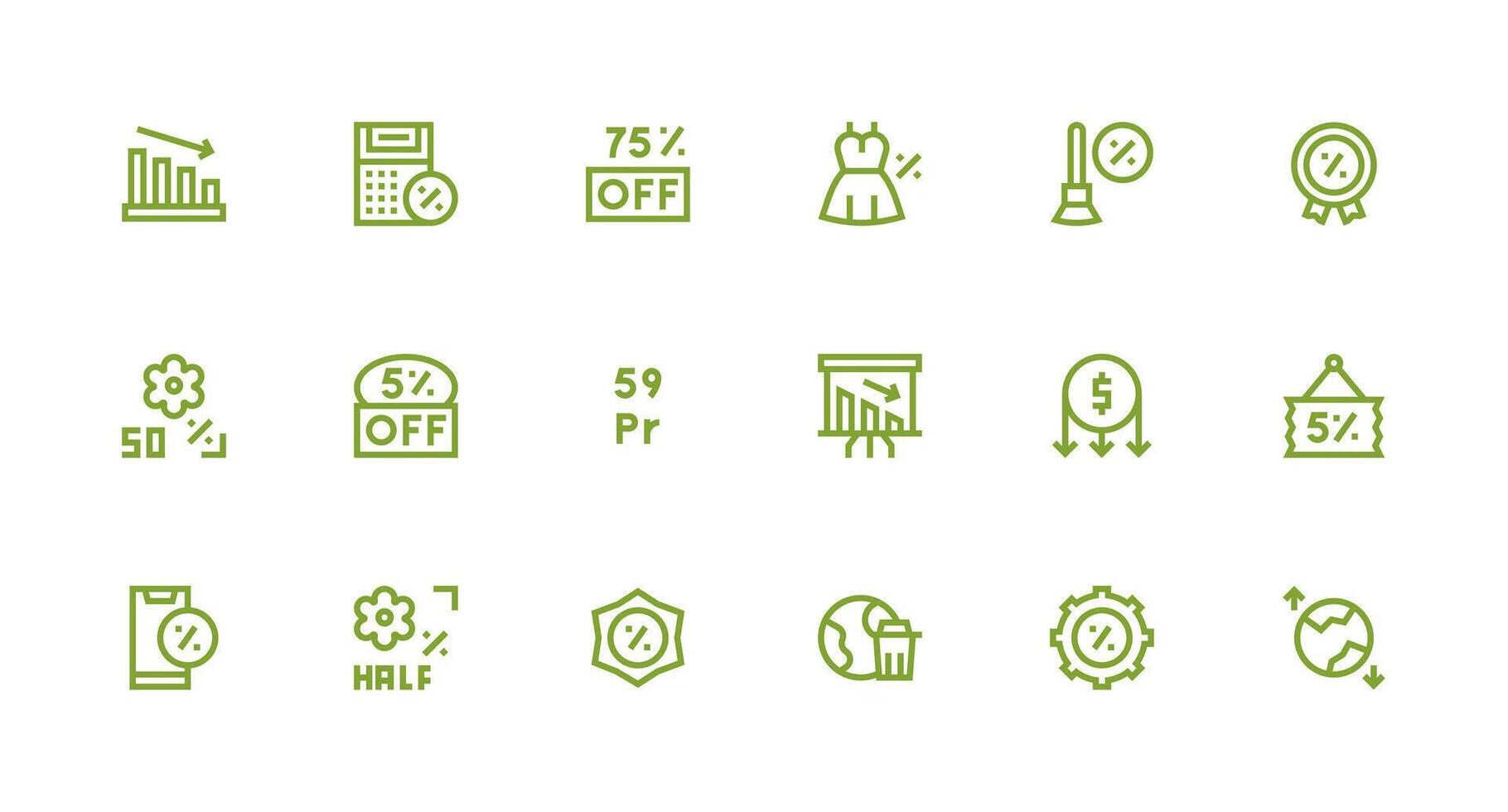 18 Icons for Reduction in Strong Stroke Line Format Sharp Icons for Presentations vector
