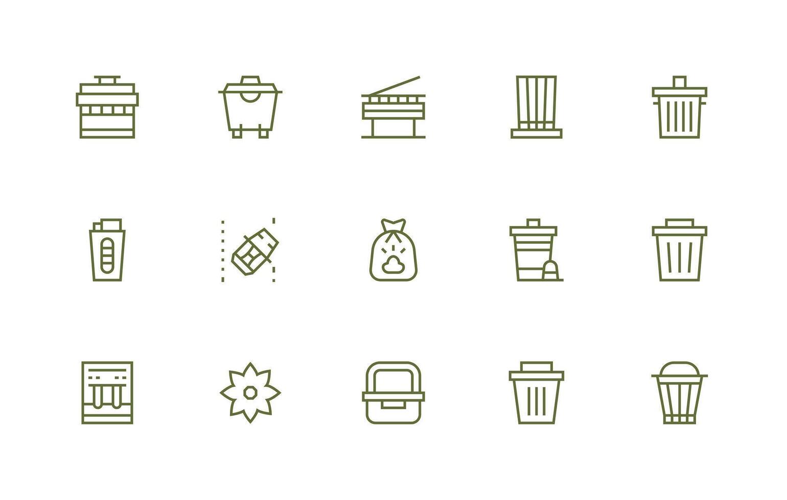 Bin featuring 15 Icons in Regular Line Design All Device Compatible Icon Set vector