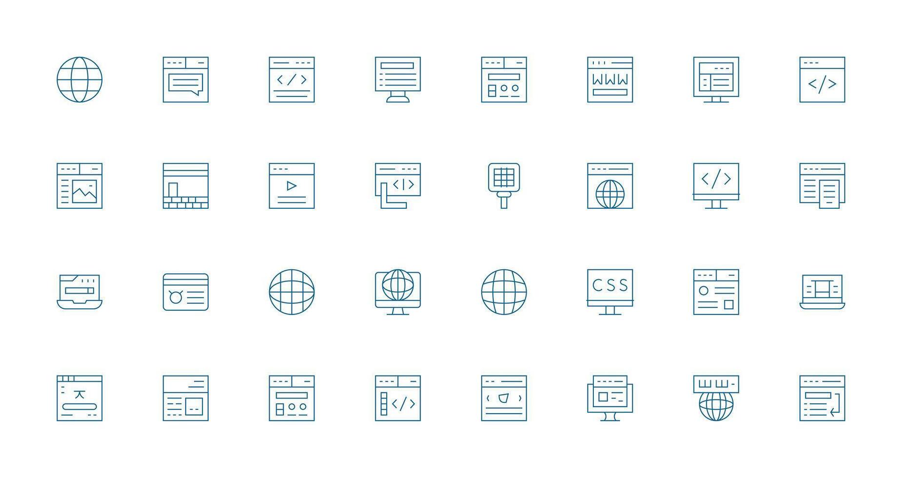 32 Icons for Browser in Thin Line Format Icon Set for Web vector