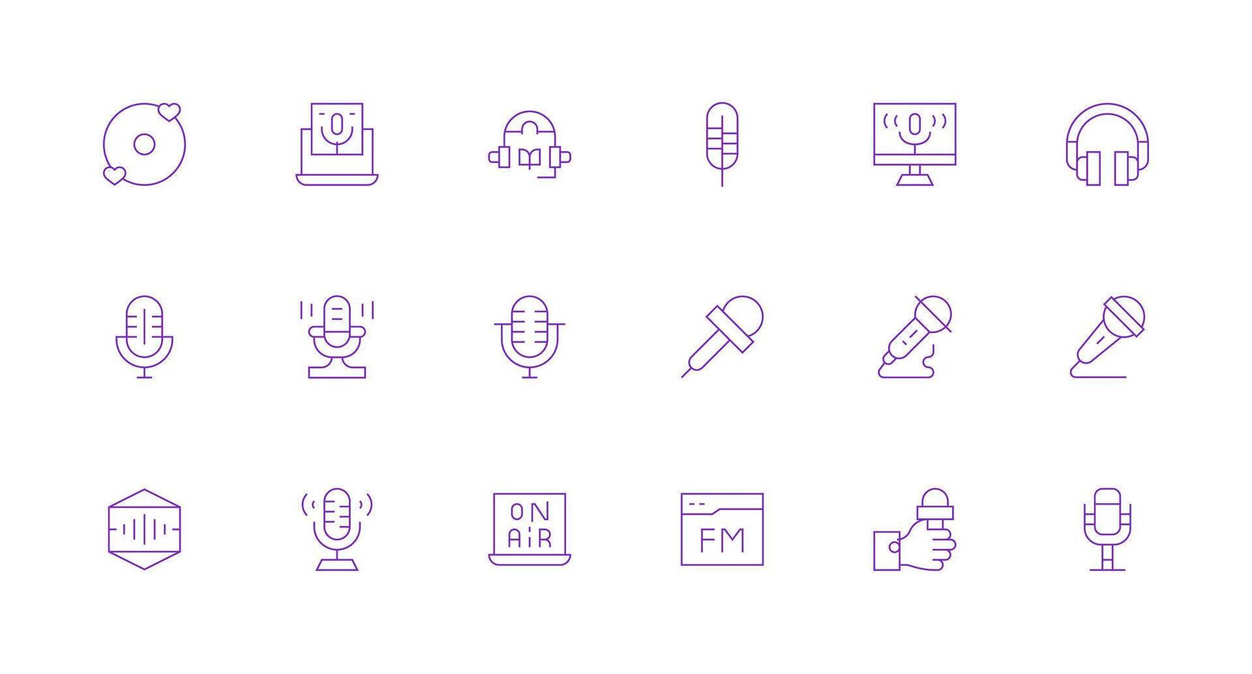 18 Minimal Line Icons for Podcast Graphics Balanced Icon Set for Functional Design vector