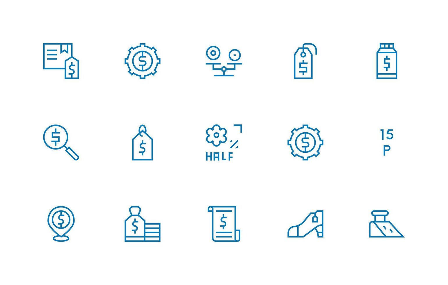 Pricing Visual Pack containing 15 Regular Line Icons Basic Icon Series vector