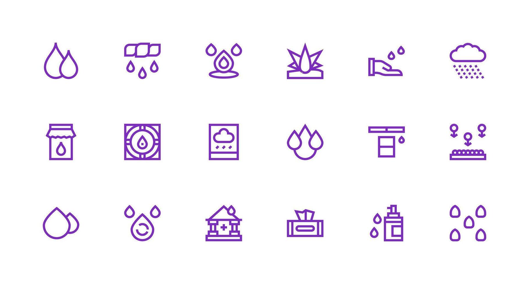 Moisture Visual Pack containing 18 Strong Stroke Line Icons Icon Set for Web vector