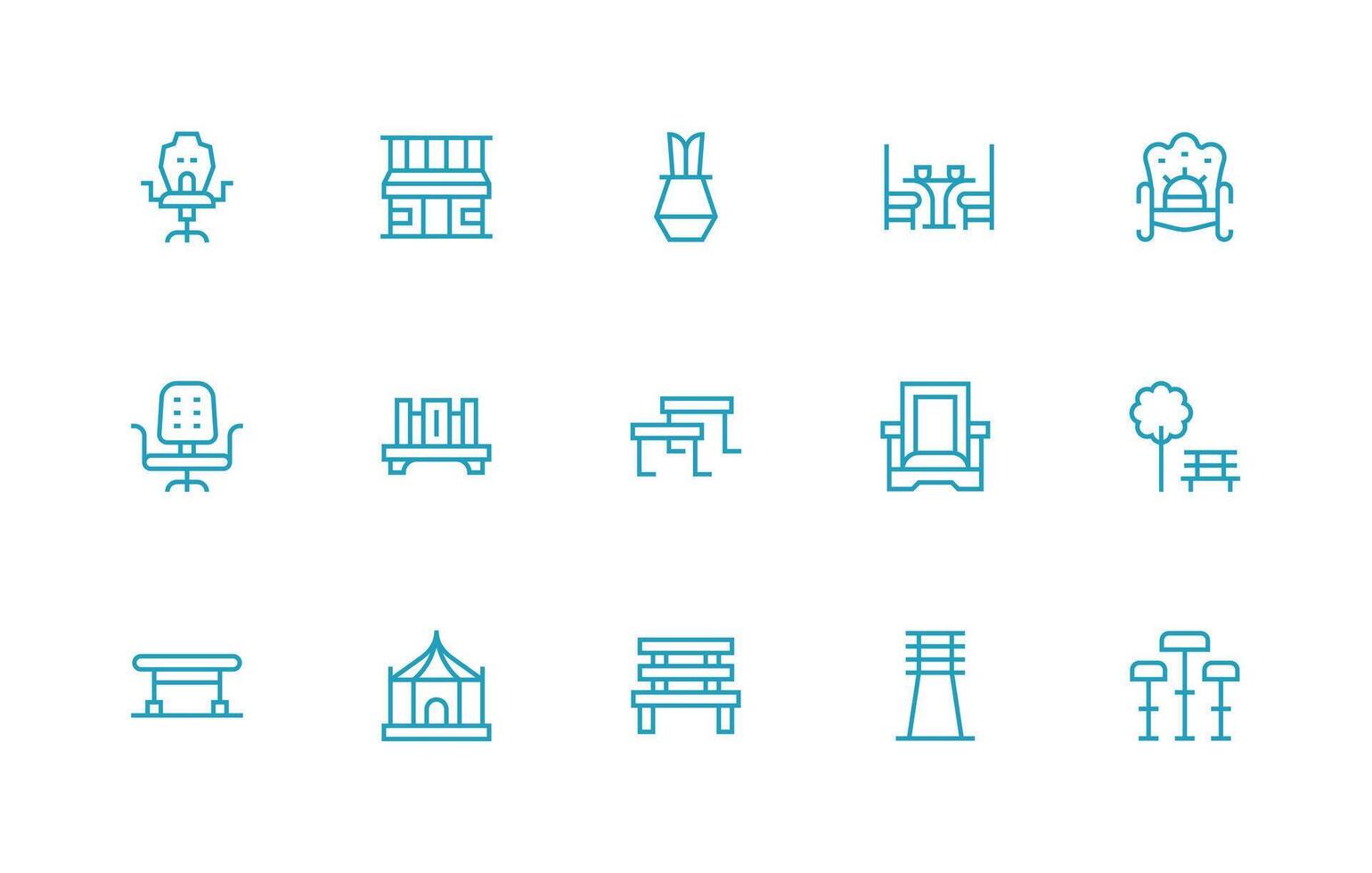 Seating Icon Set with 15 Regular Line Graphics Web and App Icon Pack Collection vector