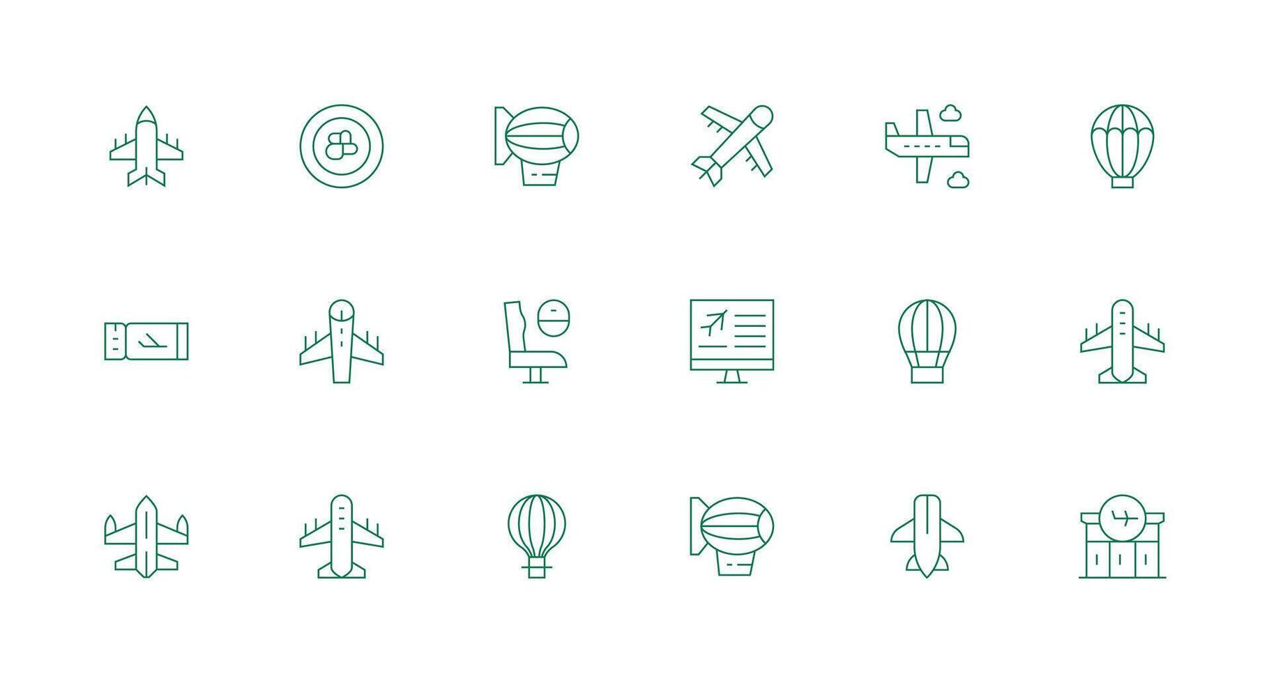 18 Minimal Line Vectors for Air Travel Theme Quick Access Icons for UI Development