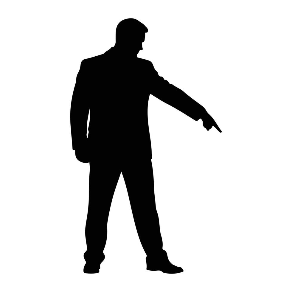Man pointing with index finger silhouette suit vector