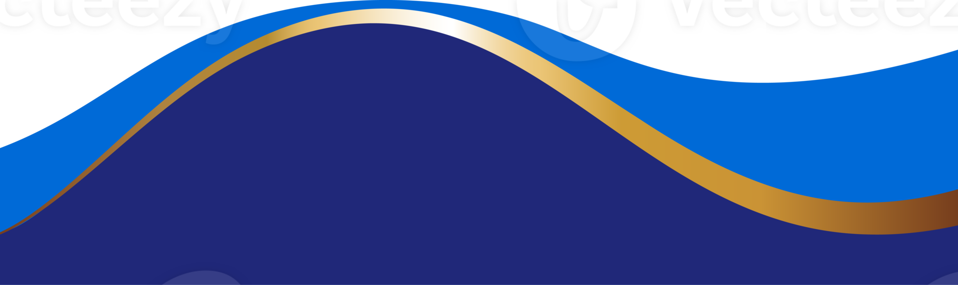 Border shape for banner design. Blue header section with golden line. Abstract bottom for web page. Curved divider. Wavy horizontal separator. png
