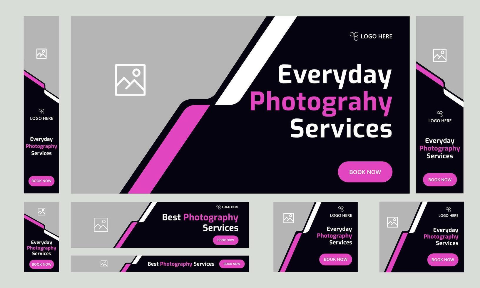 Editable illustration best photography web set banner design for social media post, web bundle banner design, customizable eps 10 file format vector