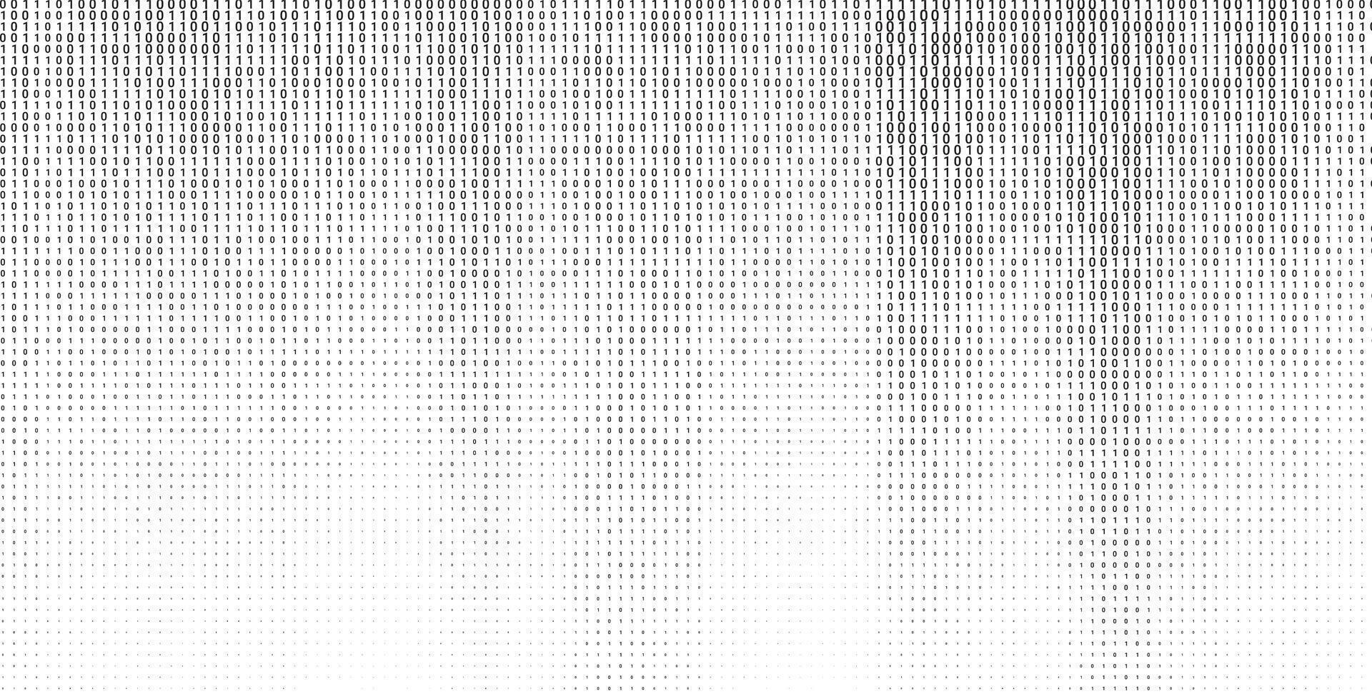 Binary code digital data with black and white wavy subtle background. Xero and ones fading from black to white. vector