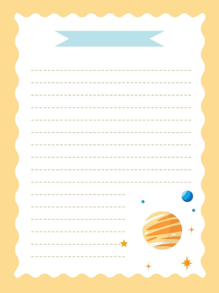 A page for a diary with space for text on a space theme with planets and stars. illustration vector